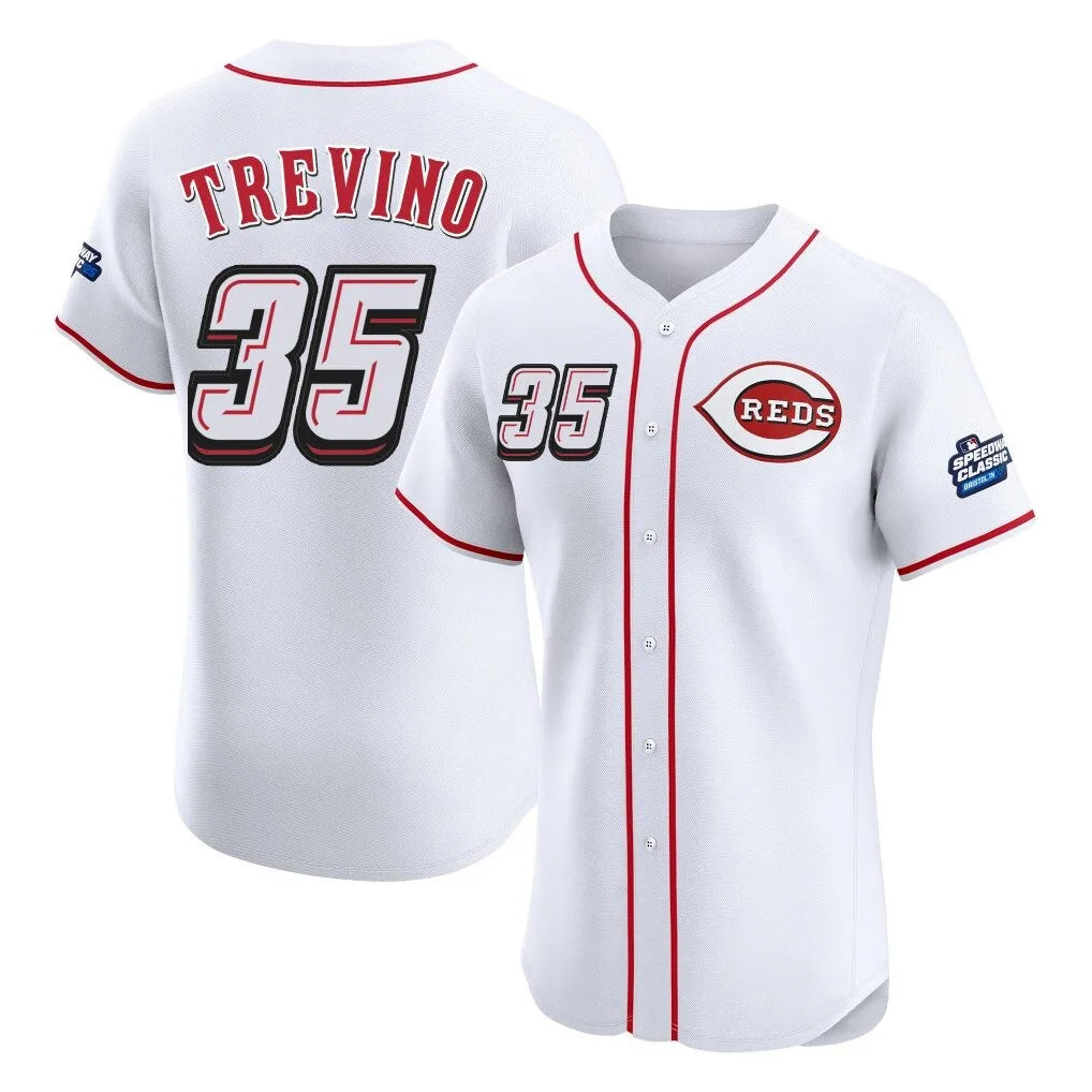 Cincinnati Reds #35 Jose Trevino Player White CONTON Speedway Classic Limited Elite Home Stitched Jerseys