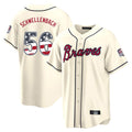 Atlanta Braves #56 Spencer Schwellenbach Player Cream CONTON USA 250 Fourth Of July Limited Home Game Stitched Jerseys