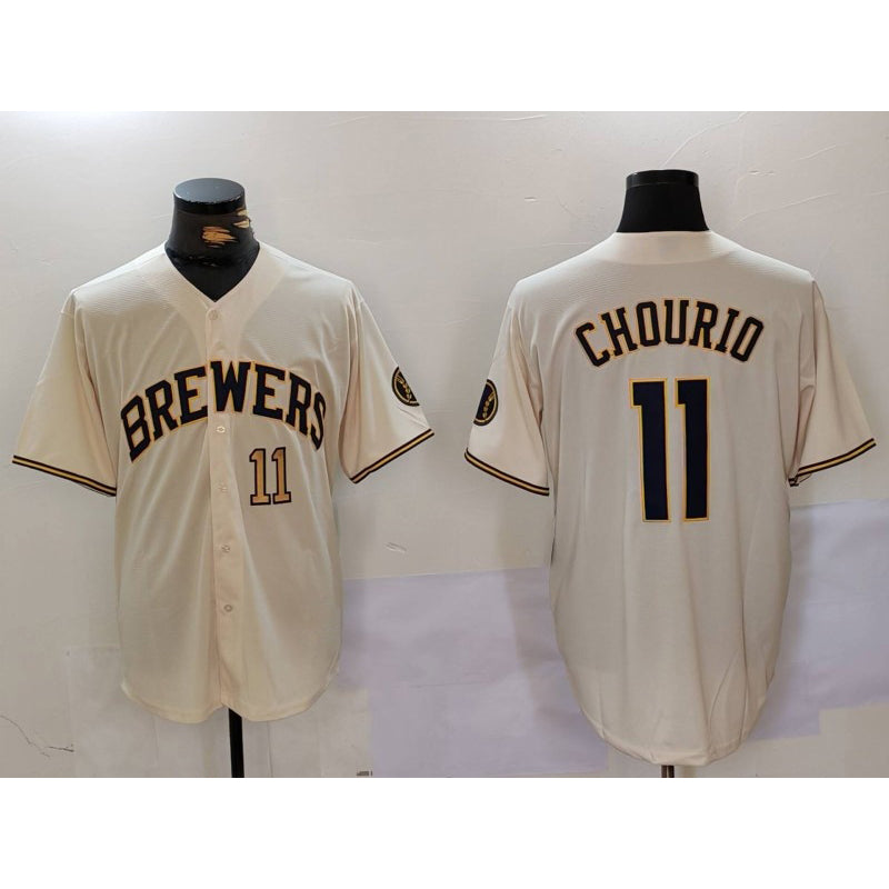 Milwaukee Brewers #11 Jackson Chourio Cream CONTON Stitched Cool Base Jerseys