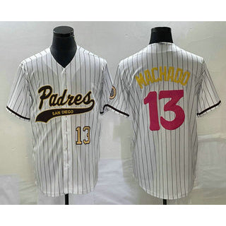 San Diego Padres #13 Manny Machado Number White CONTON Pinstripe 2023 City Connect Cool Base Stitched Jersey