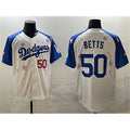 Los Angeles Dodgers #50 Mookie Betts White Royal CONTON 2025 Tokyo Series Limited Stitched Jersey