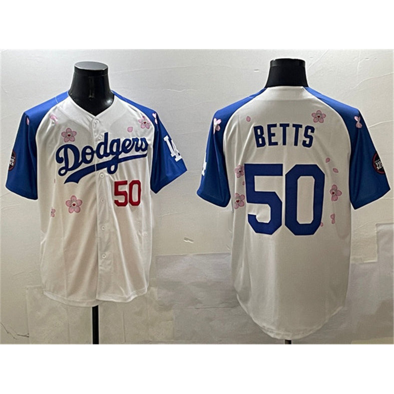 Los Angeles Dodgers #50 Mookie Betts White Royal CONTON 2025 Tokyo Series Limited Stitched Jersey