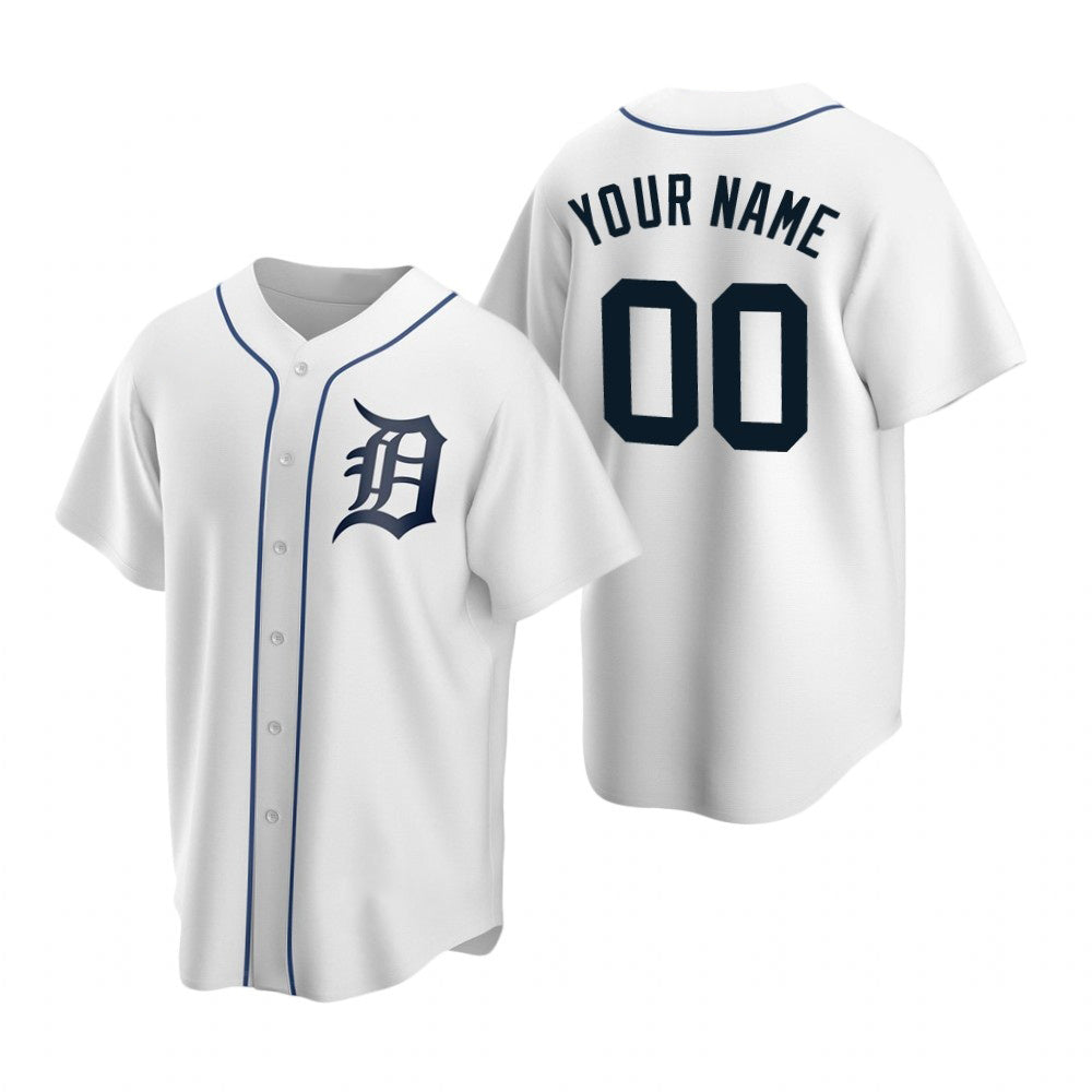 Custom Detroit Tigers White CONTON Stitched Cool Base Home Jersey