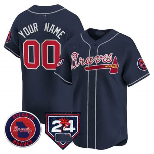 Custom Atlanta Braves 2024 Spring Training Patch Vapor Premier Limited Jersey ¨C Navy CONTON