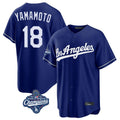 Los Angeles Dodgers #18 Yoshinobu Yamamoto Player Royal CONTON World Series Meet Game Stitched Jerseys
