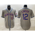 New York Mets #12 Francisco Lindor Number Grey CONTON Stitched Cool Base Jersey