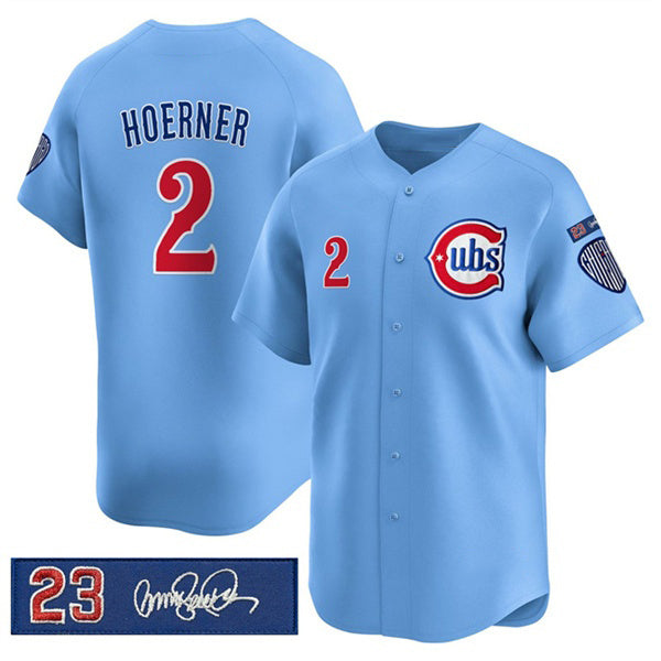 Chicago Cubs #2 Nico Hoerner Blue CONTON 'Ryne Sandberg Tribute' Vapor Limited V3 Stitched Jersey