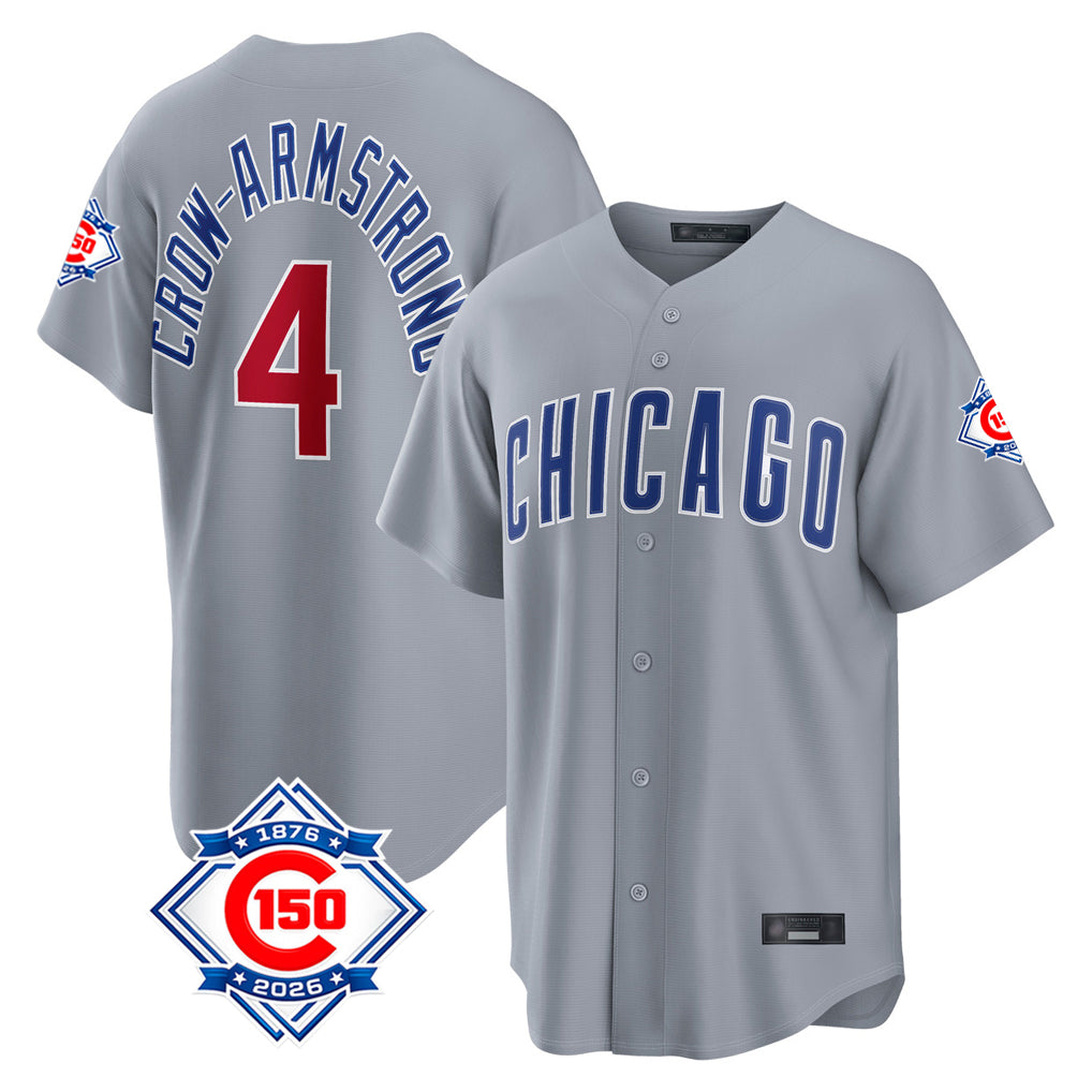 Chicago Cubs #4 Pete Crow-Armstrong Player Gray CONTON 150th Anniversary Home Game Stitched Jerseys