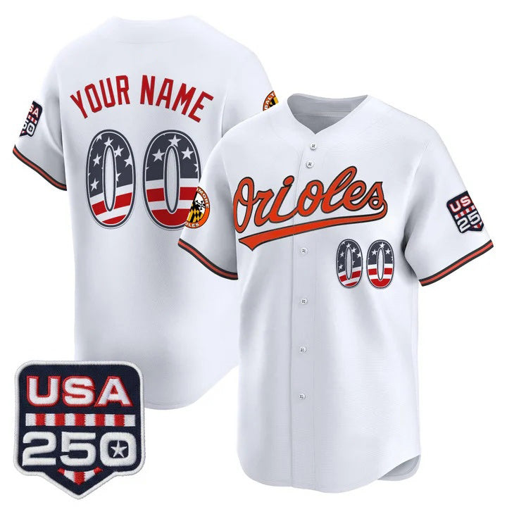 Custom Baltimore Orioles White CONTON USA 250 Fourth of July Vapor Premier Limited Jersey - All Stitched