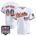 Custom Baltimore Orioles White CONTON USA 250 Fourth of July Vapor Premier Limited Jersey - All Stitched