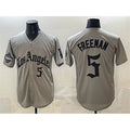 Los Angeles Dodgers #5 Freddie Freeman Grey CONTON LA Gothic Style With 2025 World Series Champions Patch Limited Stitched Jersey
