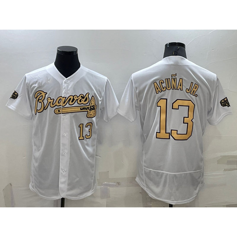 Atlanta Braves #13 Ronald Acuna Jr White CONTON Number 2022 All Star Stitched Flex Base Jersey