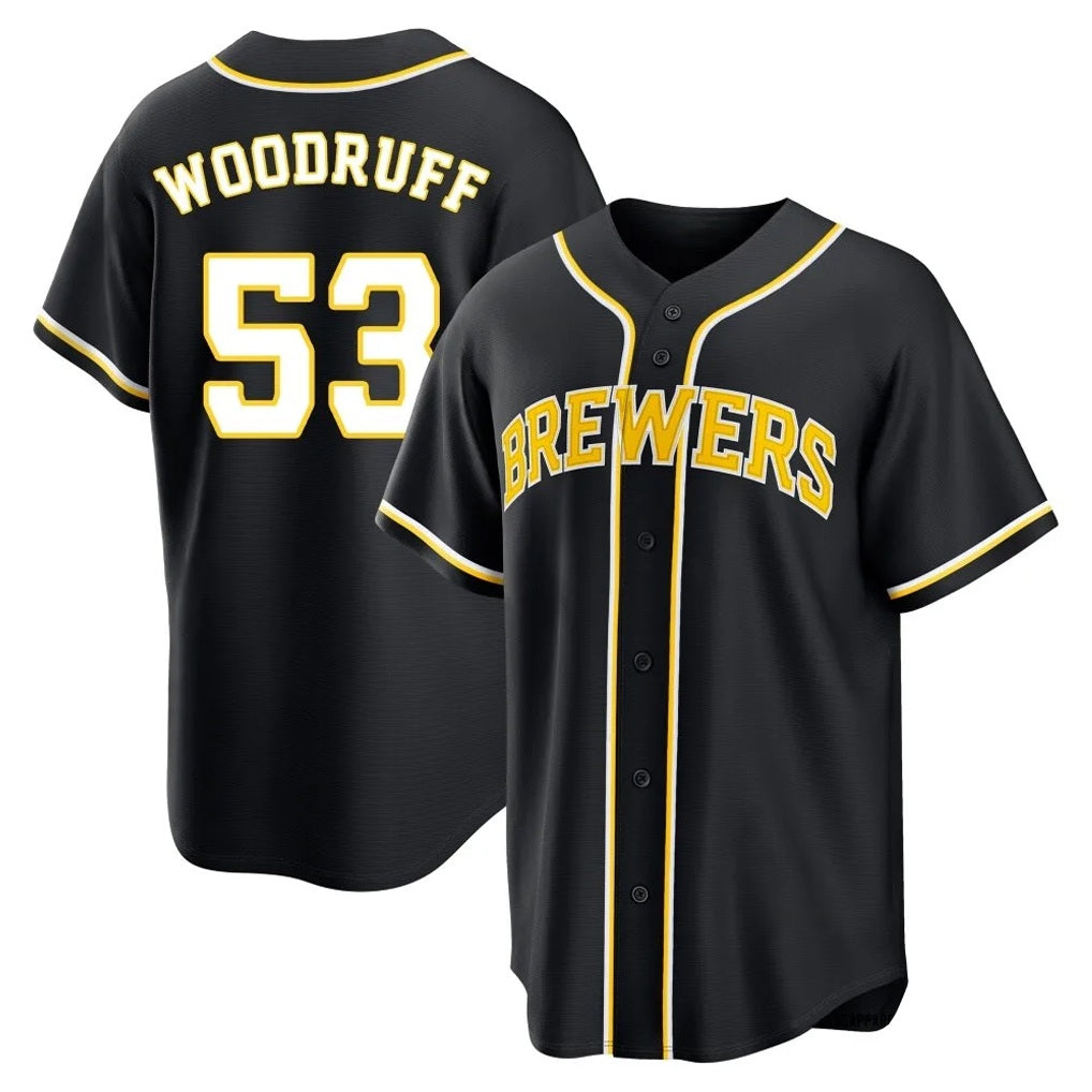 Milwaukee Brewers #53 Brandon Woodruff Player Black CONTON Fashion Out Home Game Stitched Jerseys