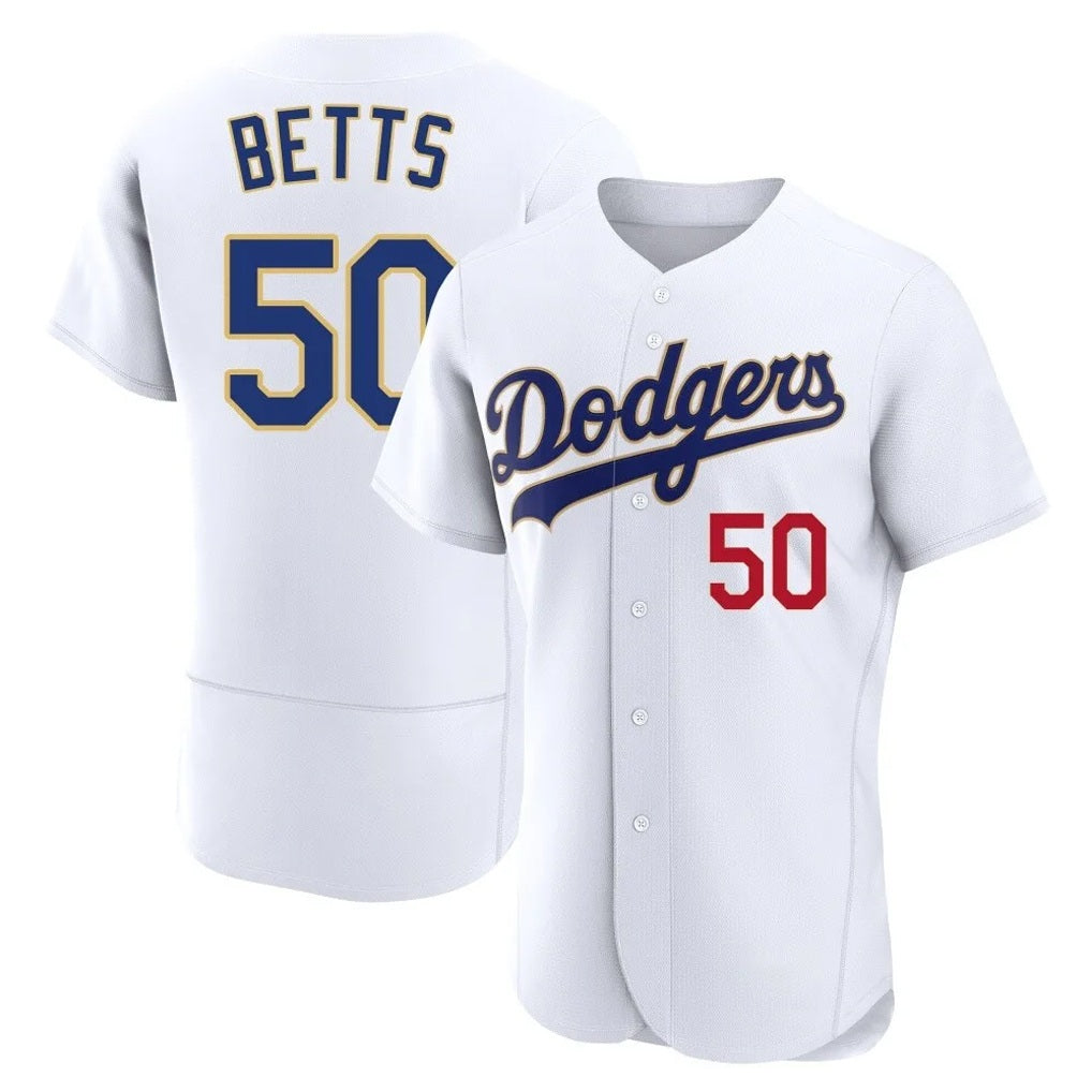 Los Angeles Dodgers #50 Mookie Betts Player Gold White CONTON 2026 Collection Stadium Limited Elite Stitched Jerseys