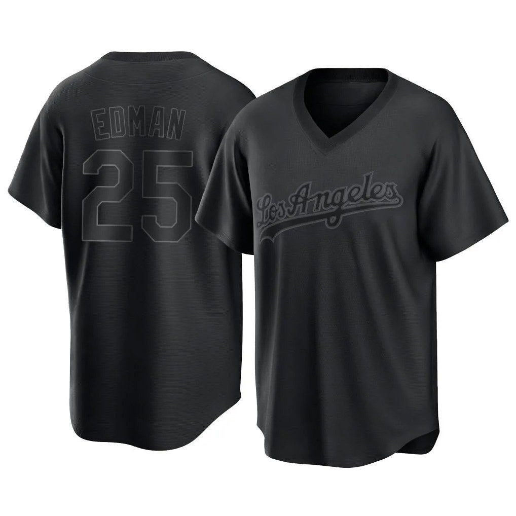 Los Angeles Dodgers #25 Tommy Edman Player Black CONTON Pitch Fashion T-shirt Stitched Jerseys