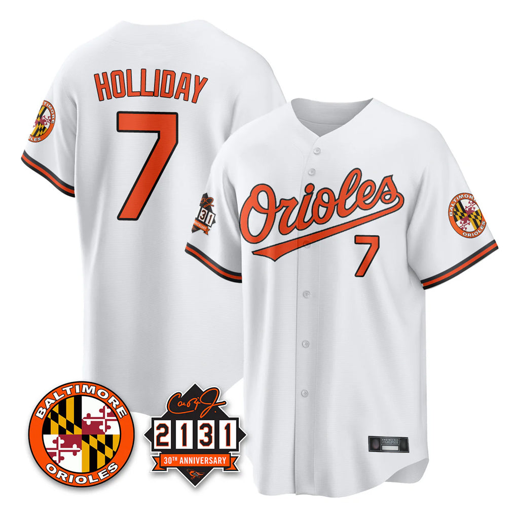 Baltimore Orioles #7 Jackson Holliday Player White CONTON 30th Anniversary of 2131 Home Game Stitched Jerseys