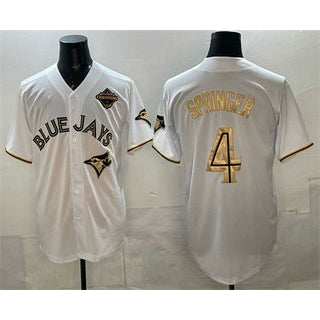 Toronto Blue Jays #4 George Springer White Gold CONTON 2025 American League Champions Limited Stitched Jersey