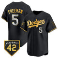 Los Angeles Dodgers #5 Freddie Freeman Black Gold CONTON With Jackie Robinson Patch Limited Stitched Jersey