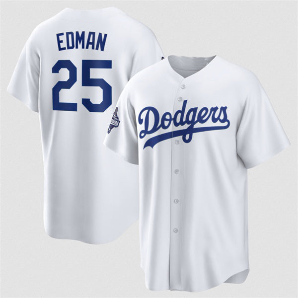 Los Angeles Dodgers #25 Tommy Edman White CONTON 2025 World Series Champions Home Cool Base Stitched Jersey