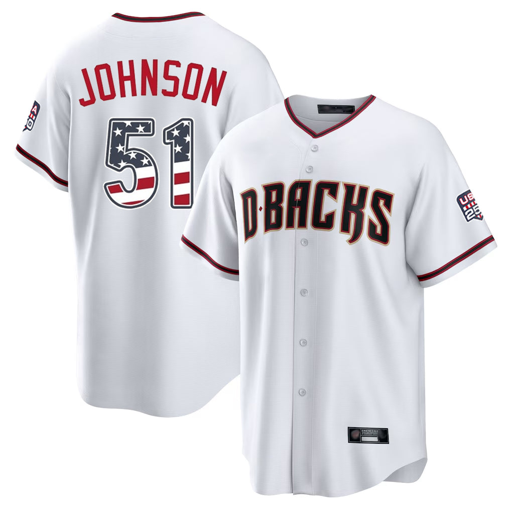 Arizona Diamondbacks #51 Randy Johnson Player White CONTON USA 250 Fourth of July Home Game Stitched Jerseys