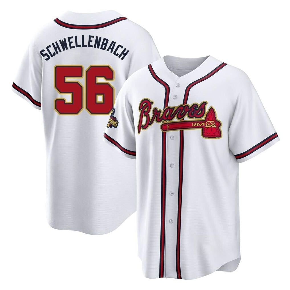 Atlanta Braves #56 Spencer Schwellenbach Player White Gold CONTON Home Game Stitched Jerseys