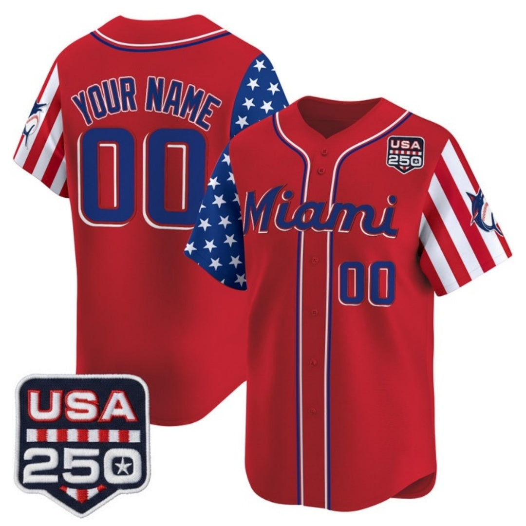 Custom Miami Marlins Red CONTON America 250 Edition Vapor Premier Limited Stitched Jerseys
