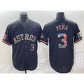 Houston Astros #3 Jeremy Pena Number Black CONTON Rainbow World Serise Champions Patch Cool Base Stitched Jersey