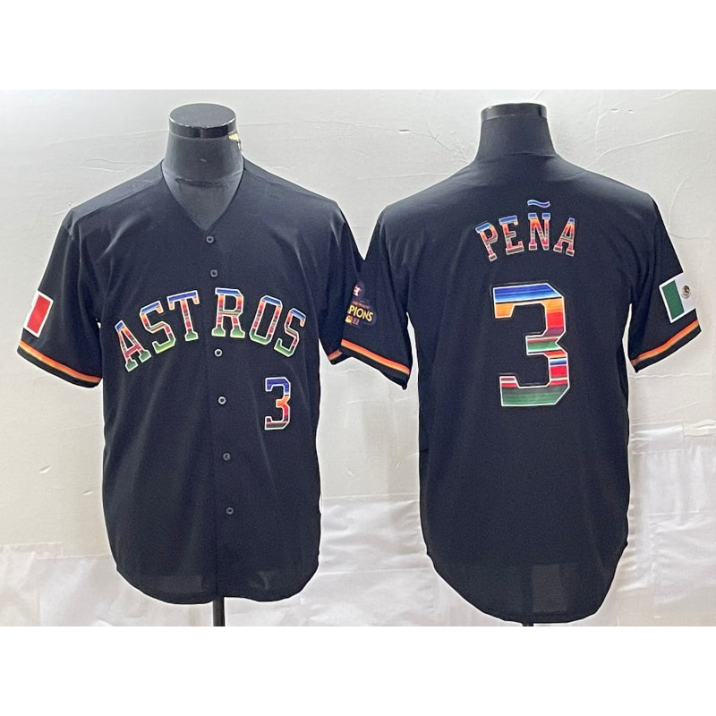 Houston Astros #3 Jeremy Pena Number Black CONTON Rainbow World Serise Champions Patch Cool Base Stitched Jersey