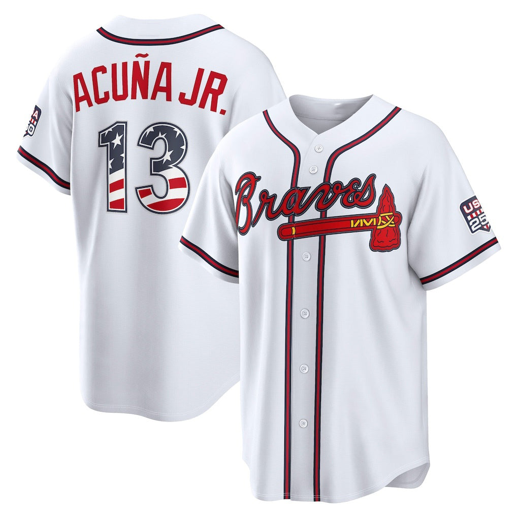 Atlanta Braves #13 Ronald Acu?a Jr. USA 250 Fourth of July Home Stadium Jersey - White CONTON