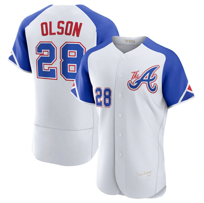 Atlanta Braves #28 Matt Olson White CONTON 2023 City Connect Flex Base Stitched Jersey 2