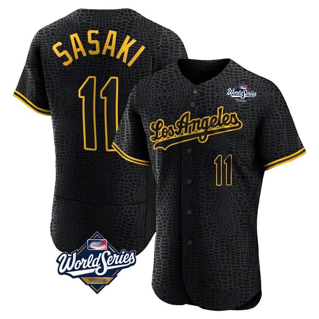 Los Angeles Dodgers #11 Roki Sasaki Player Black CONTON World Series Snake Skin City Limited Elite Home Stitched Jerseys