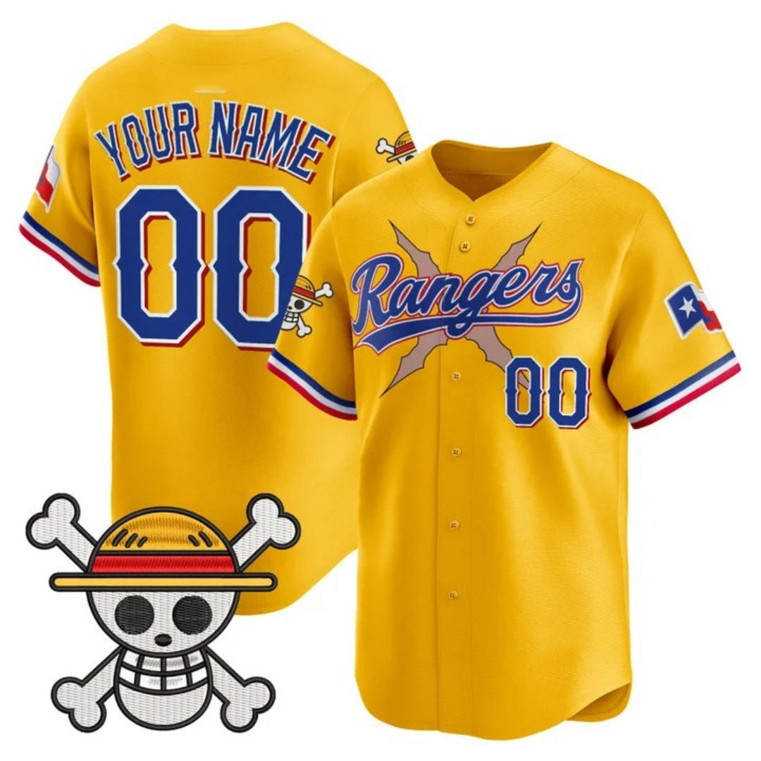 Custom Texas Rangers x One Piece Gold CONTON Vapor Premier Limited Jersey - Stitched