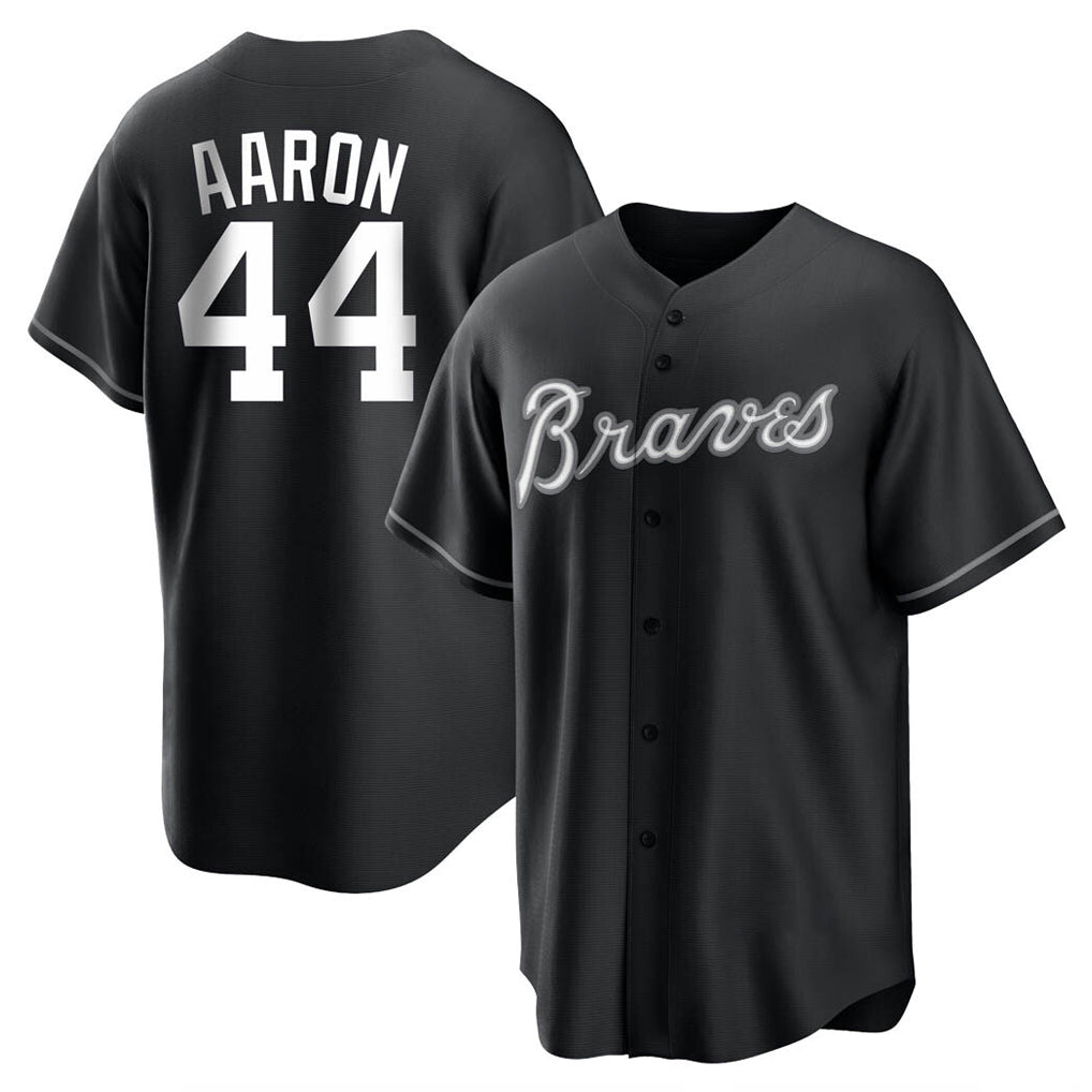 Atlanta Braves #44 Hank Aaron Player Black CONTON Home Game Stitched Jerseys