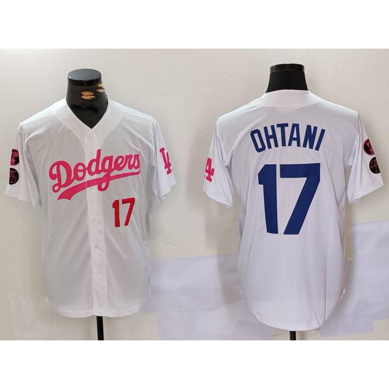 Los Angeles Dodgers #17 Shohei Ohtani White Pink CONTON Vin & Kobe Patch Stitched Jerseys
