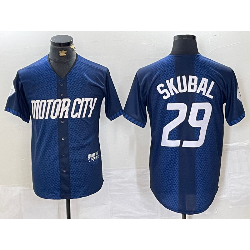 Detroit Tigers #29 Tarik Skubal 2024 Navy CONTON City Connect Cool Base Limited Stitched Jersey