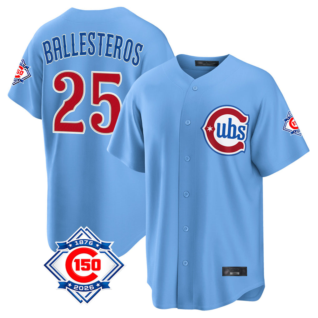 Chicago Cubs #25 Moises Ballesteros Player Light Blue CONTON 150th Anniversary Home Game Stitched Jerseys