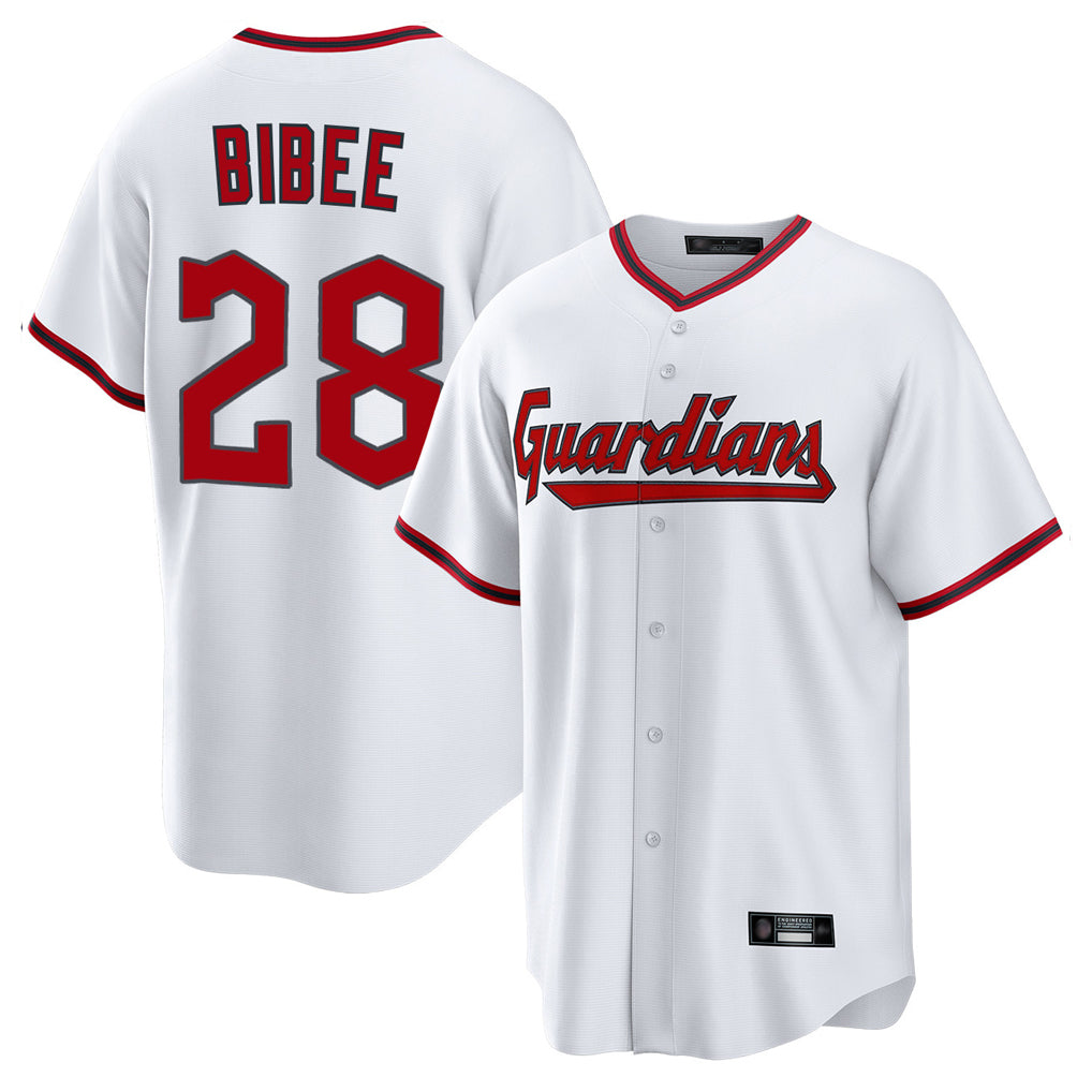 Cleveland Guardians #28 Tanner Bibee Player White CONTON Game Home Stitched Jerseys