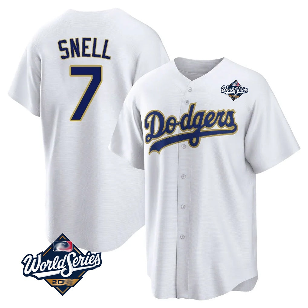 Los Angeles Dodgers #7 Blake Snell Player Gold White CONTON World Series Home Game Stitched Jerseys