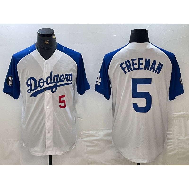 Los Angeles Dodgers #5 Freddie Freeman Number White Blue CONTON Fashion Stitched Cool Base Limited Jerseys