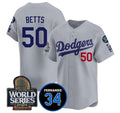 Los Angeles Dodgers #50 Mookie Betts Grey CONTON 2024 World Series With Fernando Memorial Patch Limited Stitched Jersey