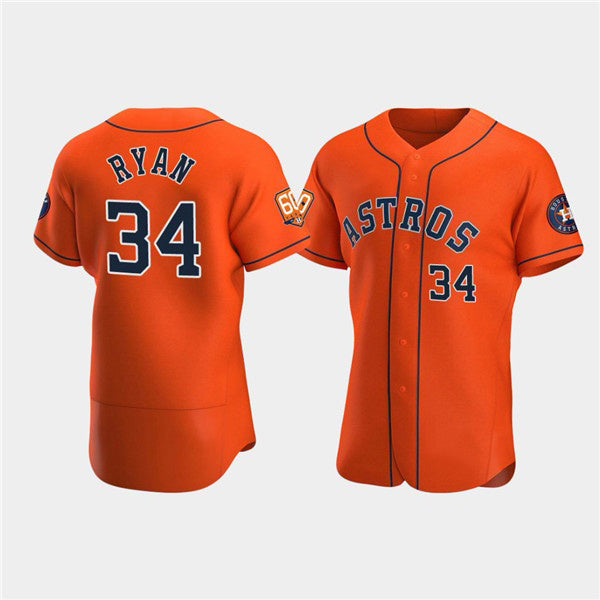 Houston Astros #34 Nolan Ryan Orange CONTON 60th Anniversary Flex Base Stitched Jersey