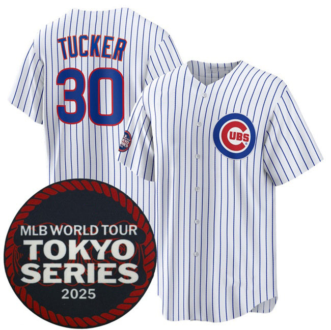 Chicago Cubs #30 Kyle Tucker White CONTON 2025 World Tour Tokyo Series Home Stitched Jersey