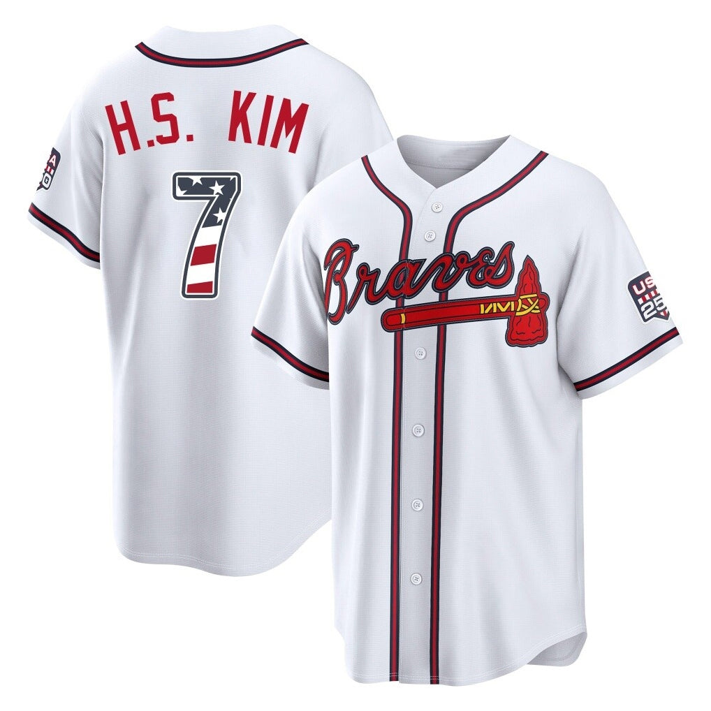 Atlanta Braves #7 Ha-Seong Kim Player White CONTON USA 250 Fourth Of July Limited Home Game Stitched Jerseys