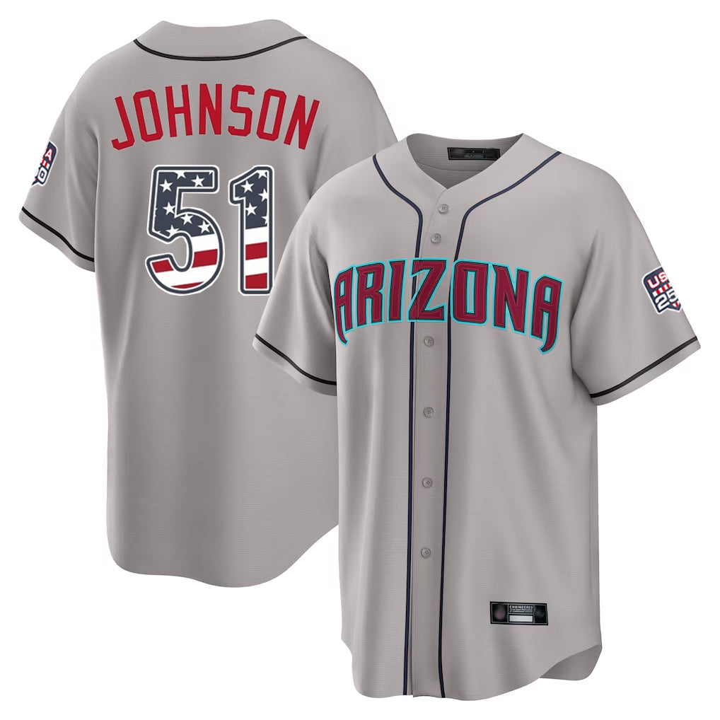Arizona Diamondbacks #51 Randy Johnson Player Gray CONTON USA 250 Fourth of July Home Game Stitched Jerseys