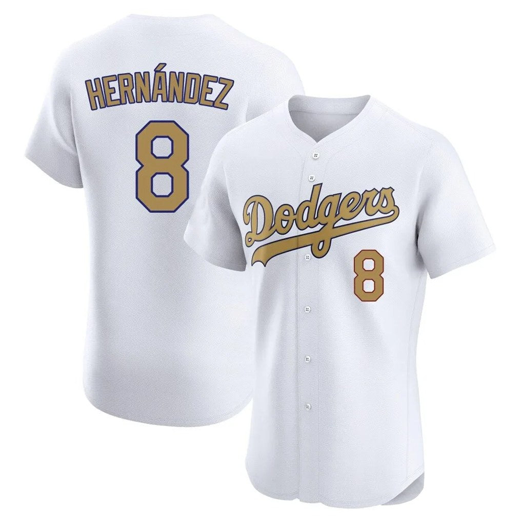 Los Angeles Dodgers #8 Enrique Hern¨¢ndez Player White Gold CONTON Limited Elite Home Stitched Jerseys