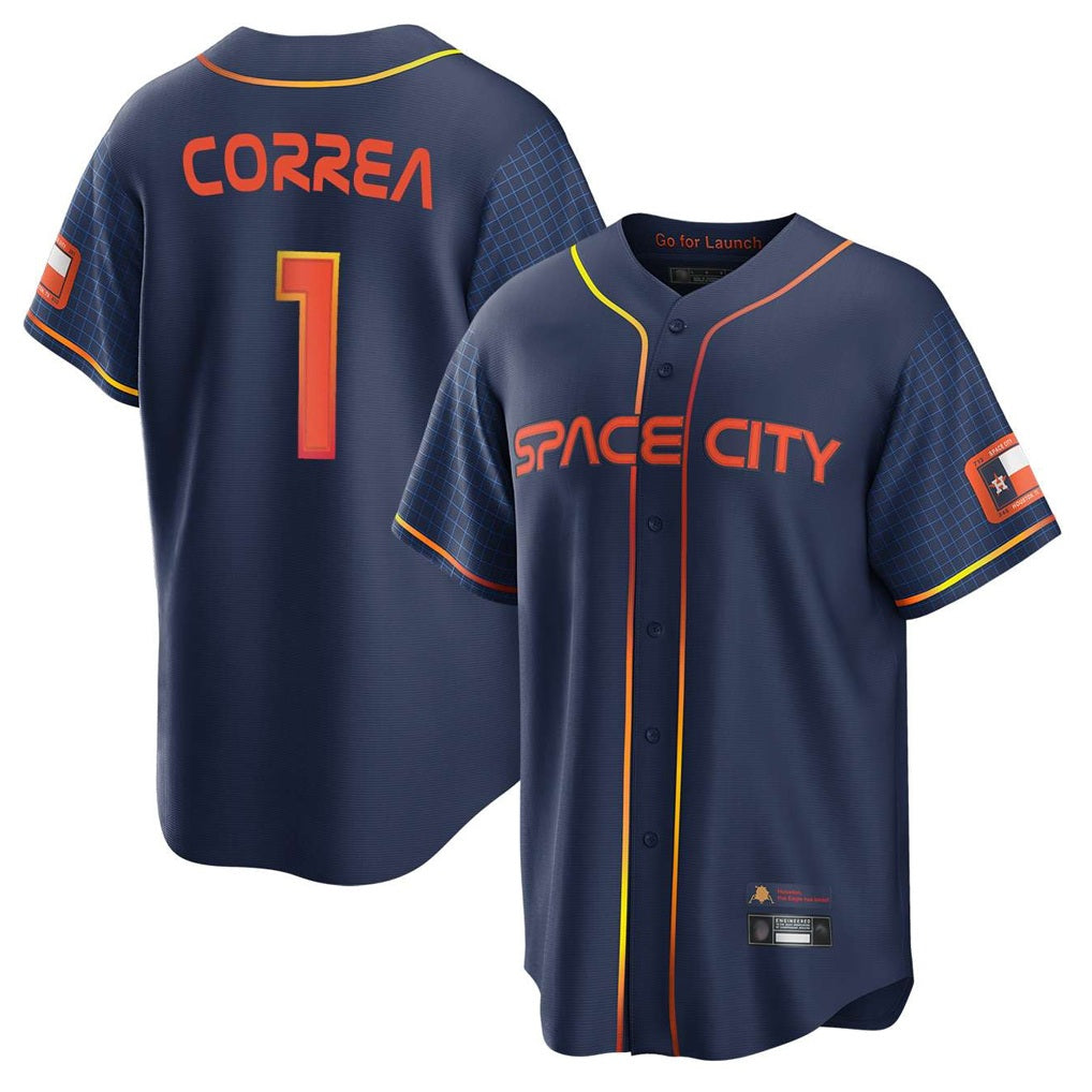 Houston Astros #1 Carlos Correa Player Navy CONTON City Connect Home Game Stitched Jerseys