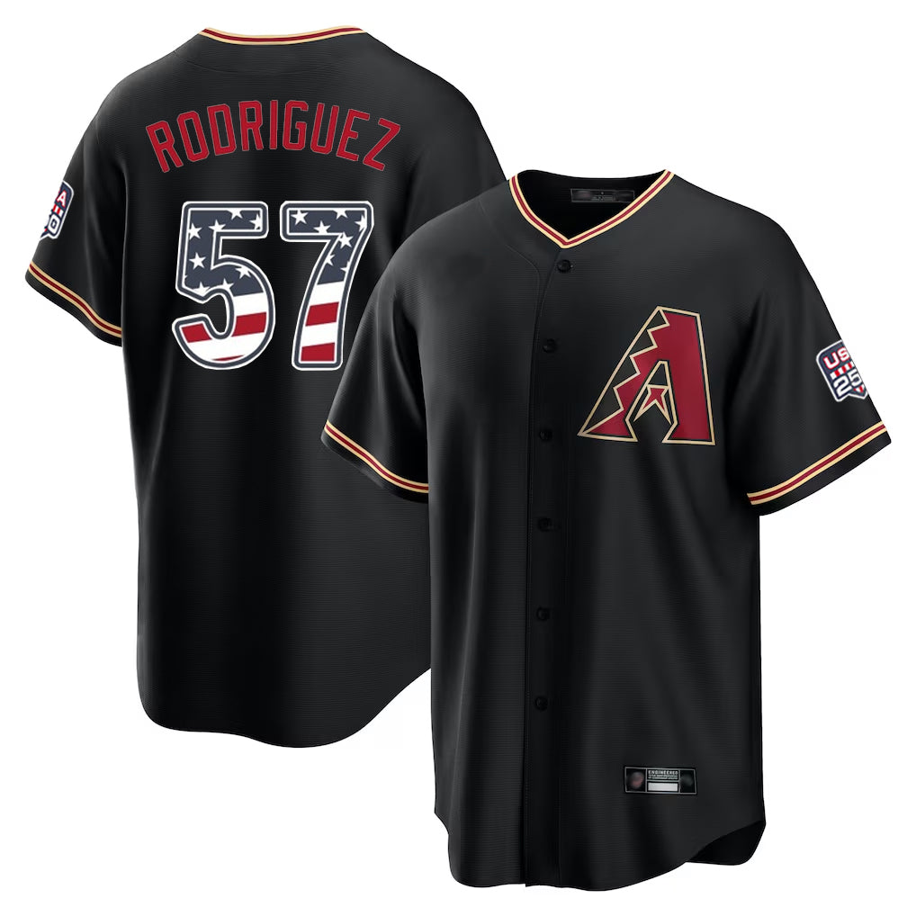 Arizona Diamondbacks #57 Eduardo Rodriguez Player Black CONTON USA 250 Fourth of July Game Home Stitched Jerseys