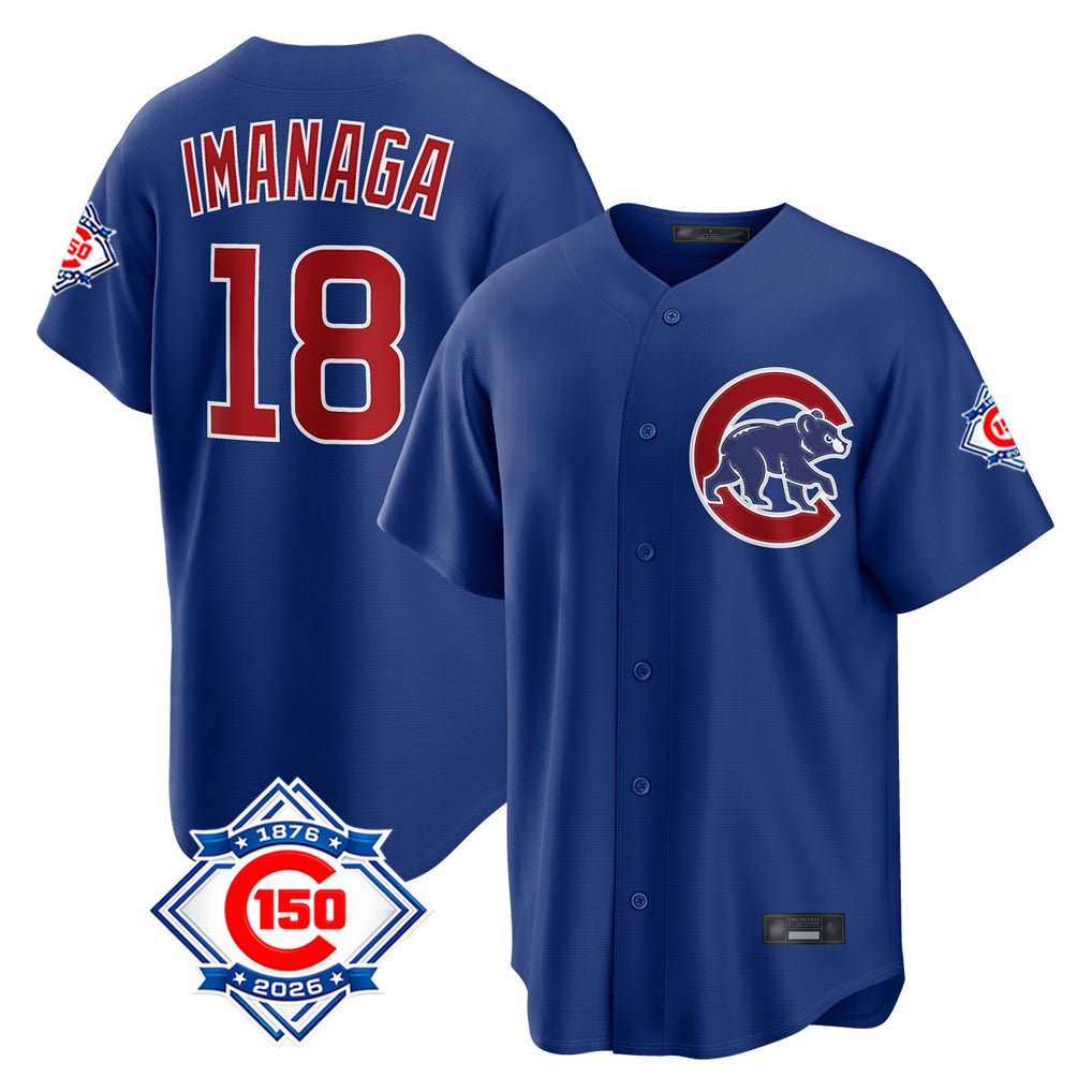 Chicago Cubs #18 Shota Imanaga Player Royal CONTON 150th Anniversary Home Game Stitched Jerseys