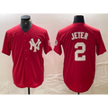 New York Yankees #2 Derek Jeter Red CONTON Fashion Cool Base Jersey