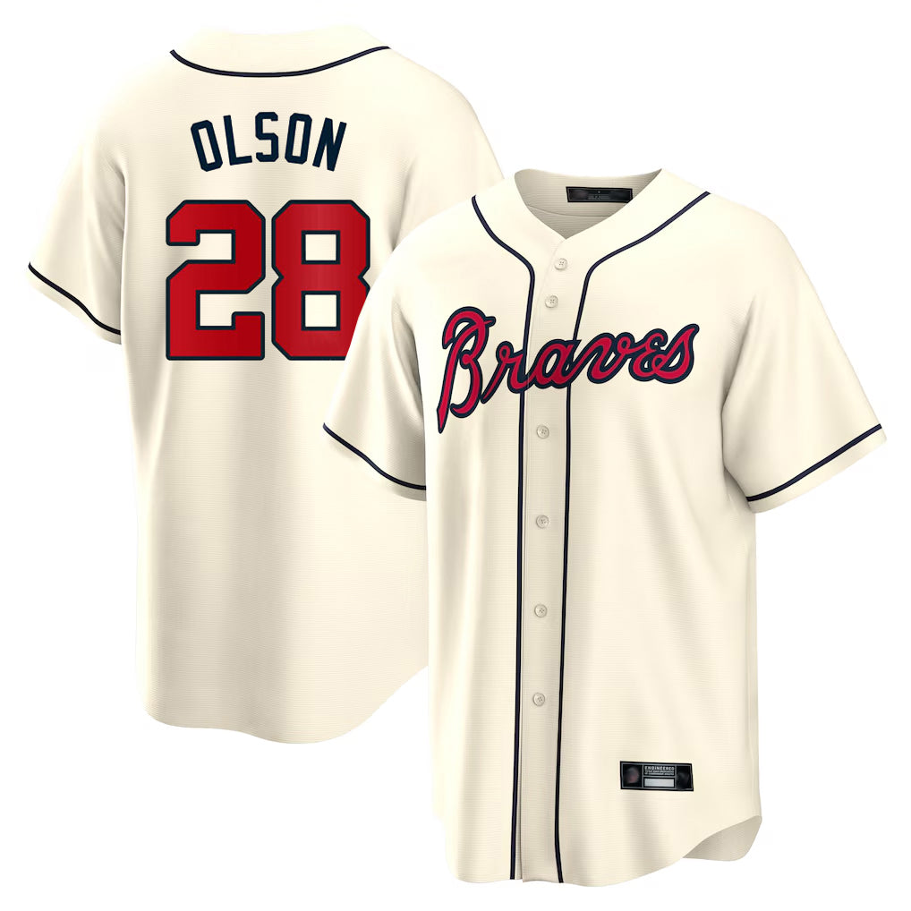 Atlanta Braves #28 Matt Olson Player Cream CONTON Home Game Stitched Jerseys